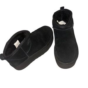 UGG Black Suede Ultra Mini Platform Ankle Booties